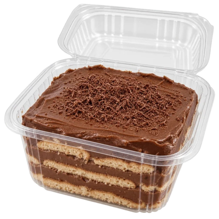 Marquesa de chocolate sin azúcar en envase transparente