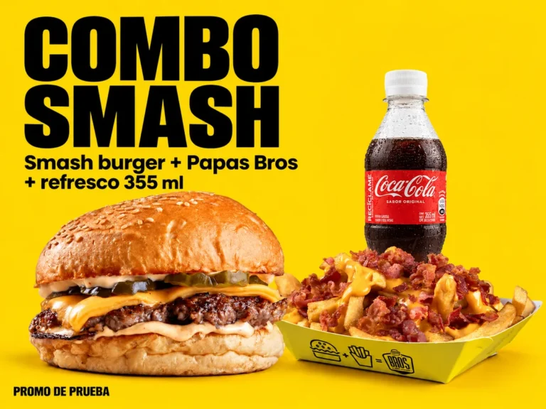 Combo Smash: Smash burger, Papas Bros y refresco de 355 ml. Promo de prueba.